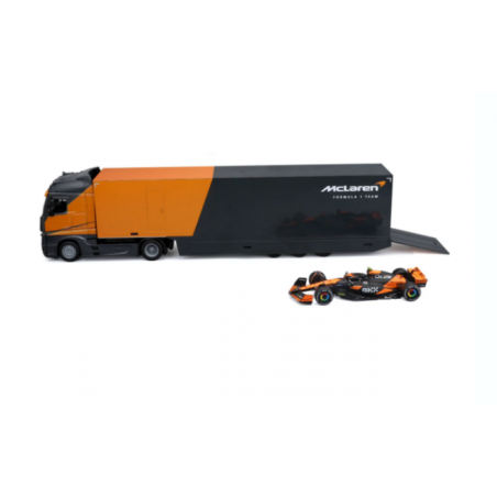 MERCEDES BENZ ACTROS GIGASPACE CON MCLAREN MCL38 L. NORRIS BURAGO ESCALA 1:43
